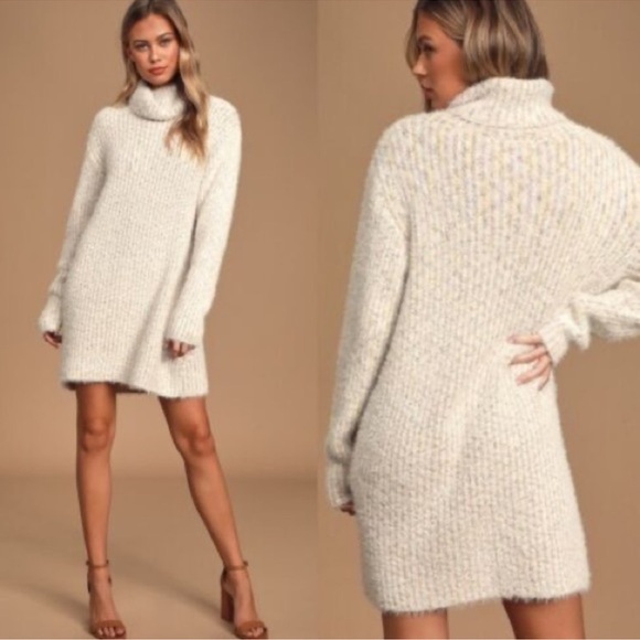 Lulus Sweet Whispers Ivory Multi Eyelash Knit Turtleneck Dress - Picture 1 of 11
